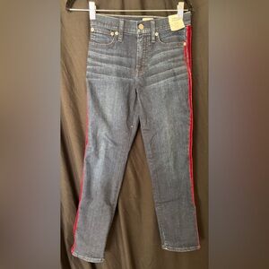 J. Crew Women's Vintage Straight Jeans with Red Velvet Trim Women’s 24 New